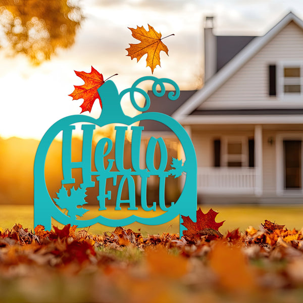 Hello Fall Pumpkin Metal Yard Stake-Fall Yard Decoration-Fall Decor