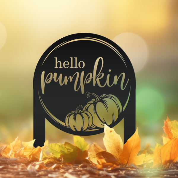 Hello Pumpkin Metal Yard Stake for Autumn Decor - Thanksgiving Lawn Ornament - Cute Fall Garden Decorations - Charming Outdoor Seasonal Sign