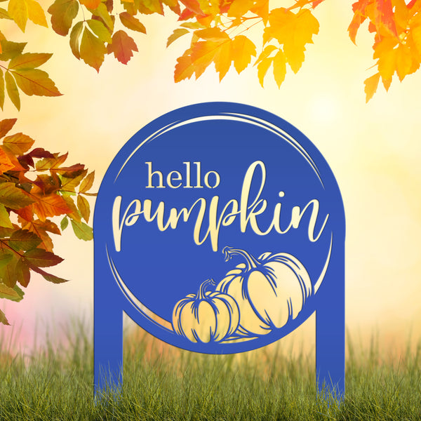 Hello Pumpkin Metal Yard Stake for Autumn Decor - Thanksgiving Lawn Ornament - Cute Fall Garden Decorations - Charming Outdoor Seasonal Sign