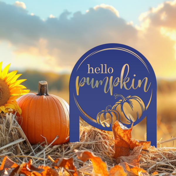 Hello Pumpkin Metal Yard Stake for Autumn Decor - Thanksgiving Lawn Ornament - Cute Fall Garden Decorations - Charming Outdoor Seasonal Sign