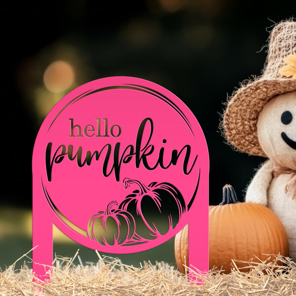 Hello Pumpkin Metal Yard Stake for Autumn Decor - Thanksgiving Lawn Ornament - Cute Fall Garden Decorations - Charming Outdoor Seasonal Sign