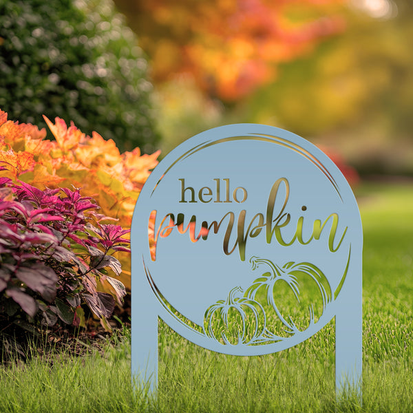 Hello Pumpkin Metal Yard Stake for Autumn Decor - Thanksgiving Lawn Ornament - Cute Fall Garden Decorations - Charming Outdoor Seasonal Sign