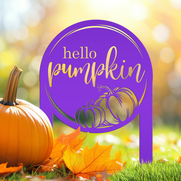 Hello Pumpkin Metal Yard Stake for Autumn Decor - Thanksgiving Lawn Ornament - Cute Fall Garden Decorations - Charming Outdoor Seasonal Sign