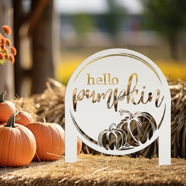 Hello Pumpkin Metal Yard Stake for Autumn Decor - Thanksgiving Lawn Ornament - Cute Fall Garden Decorations - Charming Outdoor Seasonal Sign