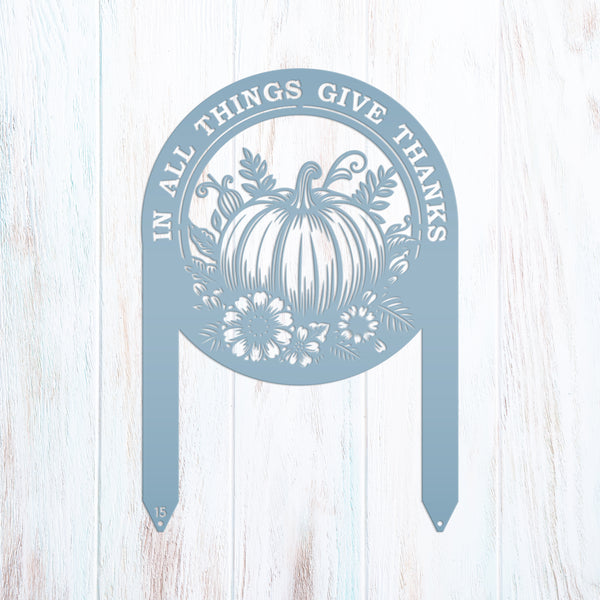 Give Thanks Outdoor Decoration - Fall Harvest Metal Yard Art - Thanksgiving Pumpkin Lawn Stake - Charming Autumn Decor - Cute Farmhouse Sign