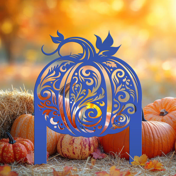 Decorative Harvest Pumpkin Metal Yard Art for Autumn - Charming Fall Outdoor Display - Unique Thanksgiving Yard Stake - Scroll Pumpkin Signs
