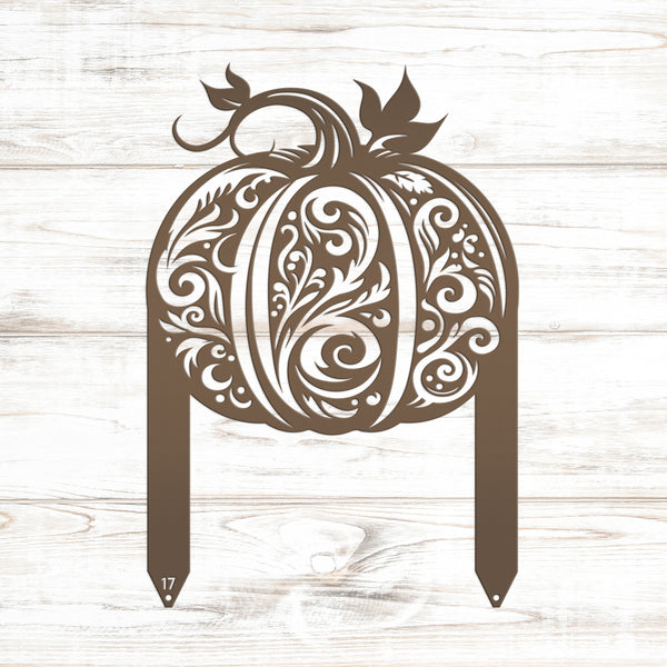 Decorative Harvest Pumpkin Metal Yard Art for Autumn - Charming Fall Outdoor Display - Unique Thanksgiving Yard Stake - Scroll Pumpkin Signs