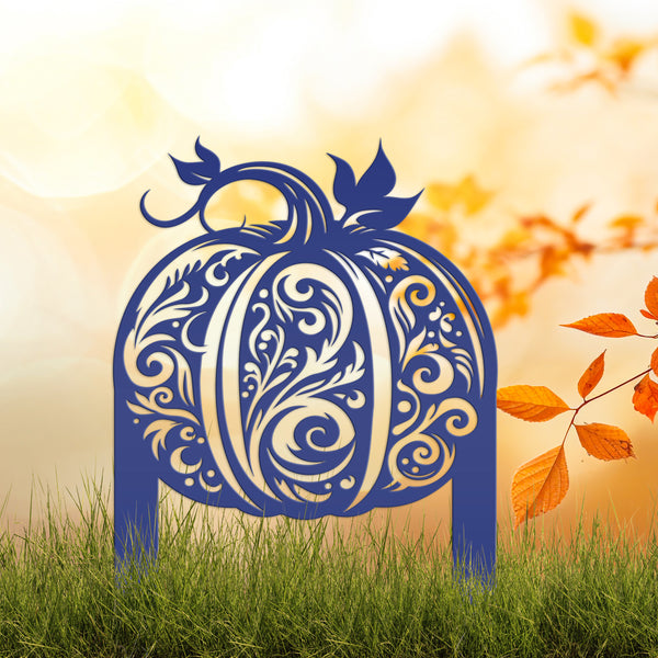 Decorative Harvest Pumpkin Metal Yard Art for Autumn - Charming Fall Outdoor Display - Unique Thanksgiving Yard Stake - Scroll Pumpkin Signs