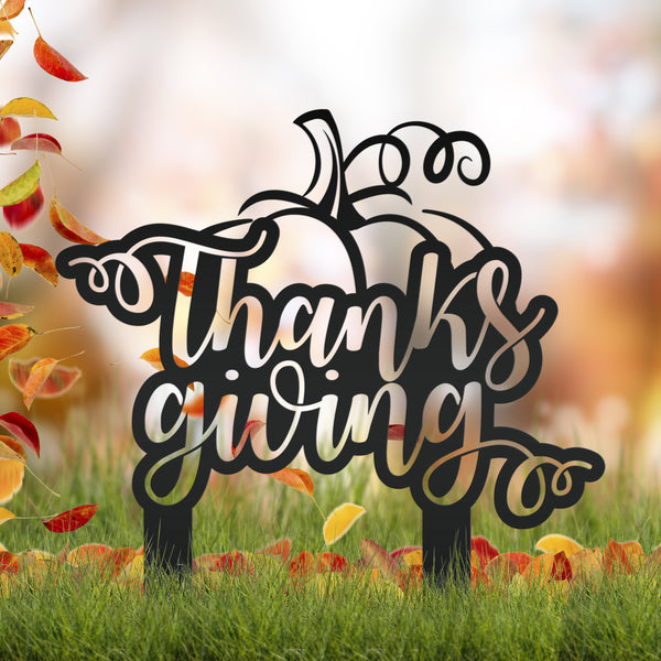 Thanksgiving Pumpkin Metal Yard Stake -Fall Decor-Outdoor Yard Decorations