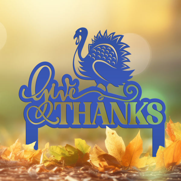 Give Thanks Turkey Metal Yard Stake - Autumn Decor-Fall Decor-Thanksgiving