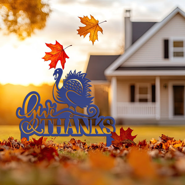 Give Thanks Turkey Metal Yard Stake - Autumn Decor-Fall Decor-Thanksgiving