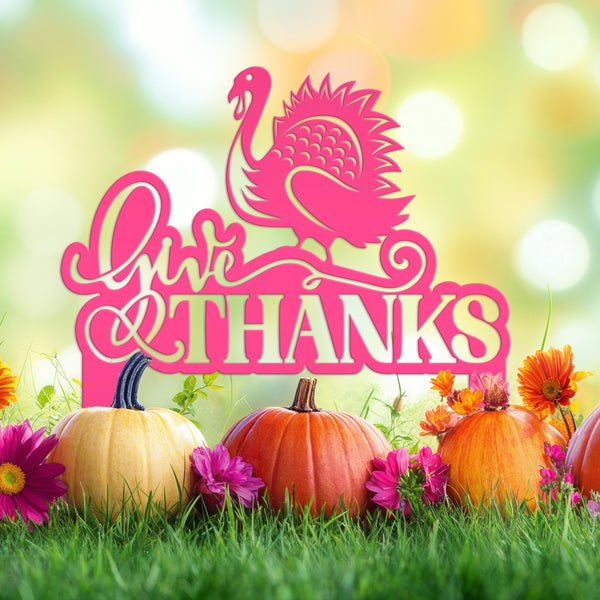 Give Thanks Turkey Metal Yard Stake - Autumn Decor-Fall Decor-Thanksgiving
