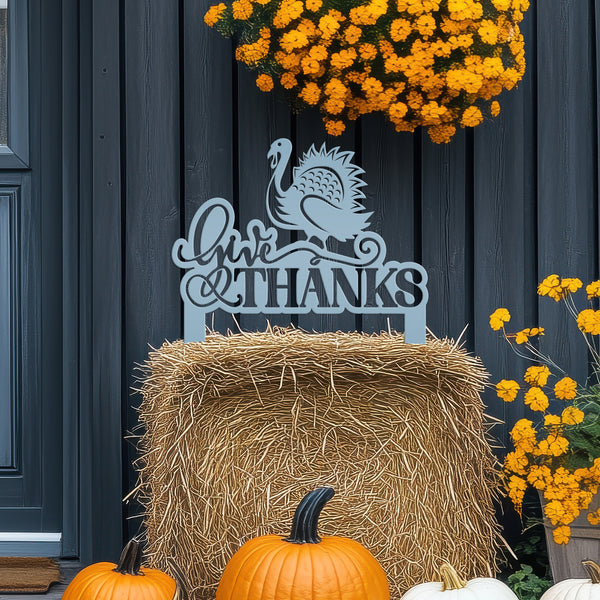 Give Thanks Turkey Metal Yard Stake - Autumn Decor-Fall Decor-Thanksgiving