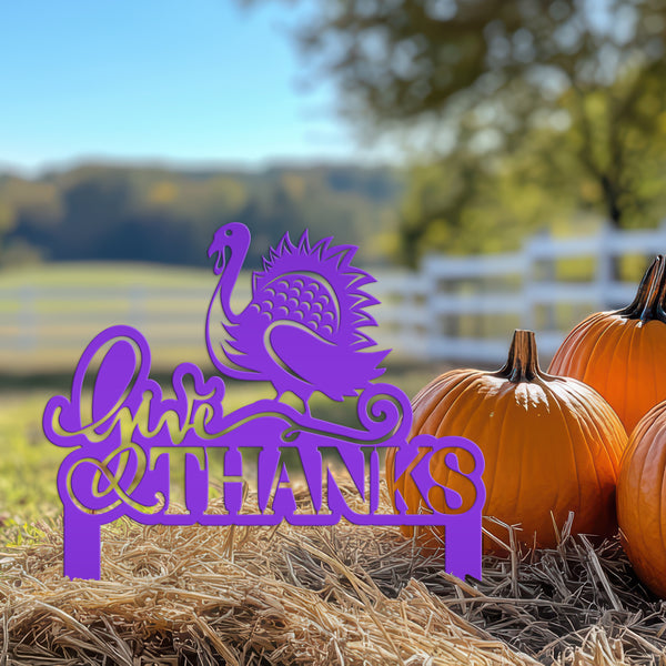Give Thanks Turkey Metal Yard Stake - Autumn Decor-Fall Decor-Thanksgiving