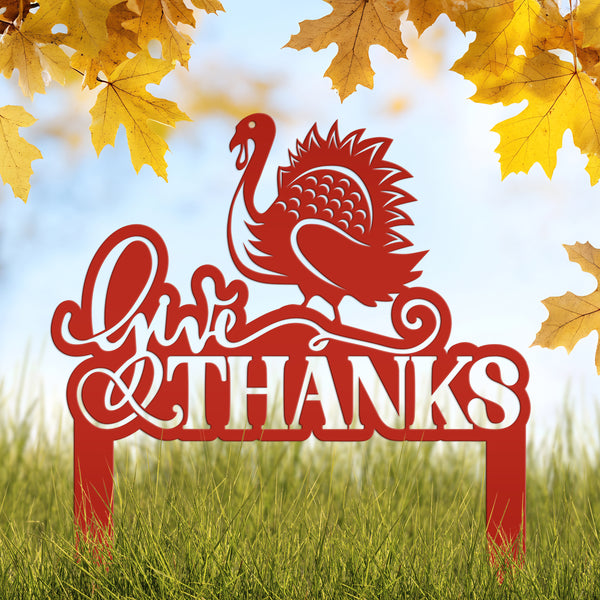 Give Thanks Turkey Metal Yard Stake - Autumn Decor-Fall Decor-Thanksgiving