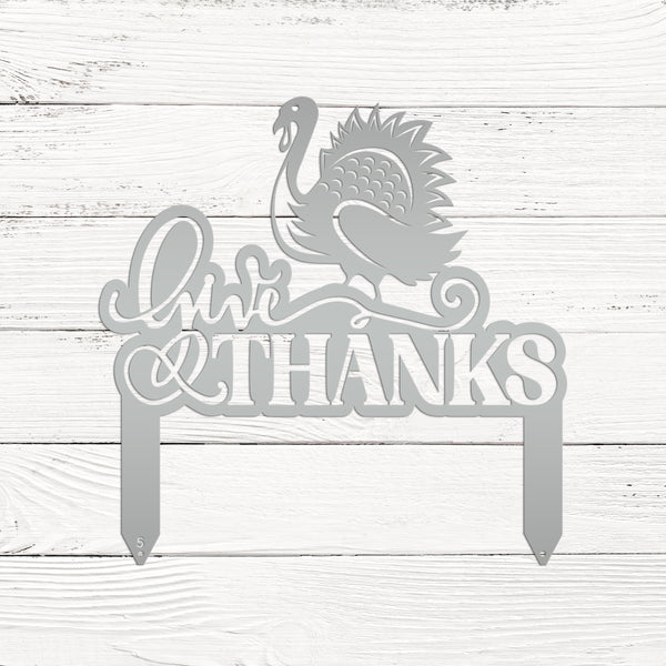 Give Thanks Turkey Metal Yard Stake - Autumn Decor-Fall Decor-Thanksgiving