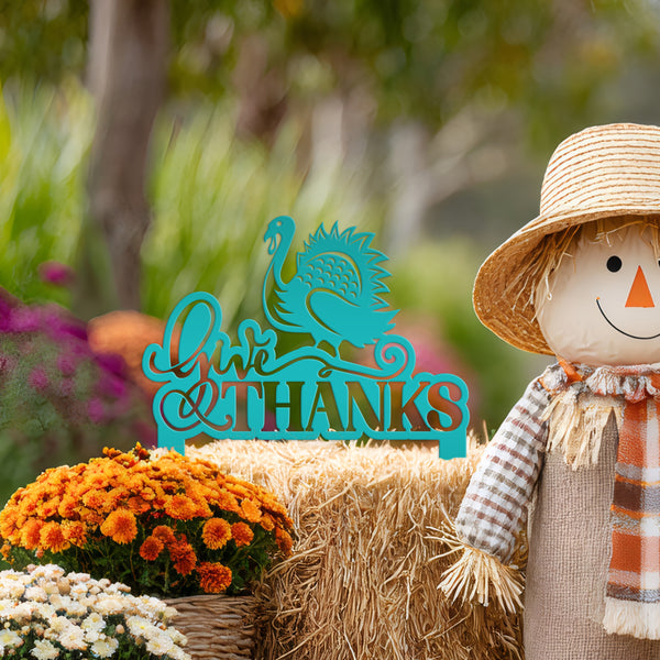 Give Thanks Turkey Metal Yard Stake - Autumn Decor-Fall Decor-Thanksgiving