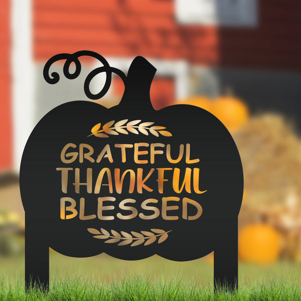 Grateful Thankful Blessed Yard Stake - Autumn Decor-Fall Decor