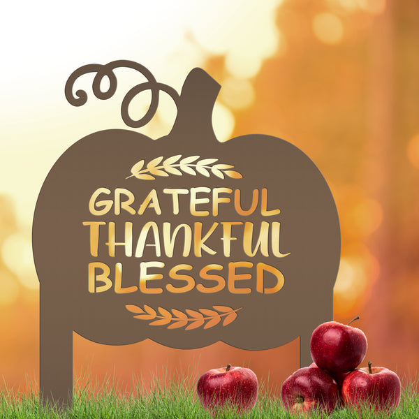Grateful Thankful Blessed Yard Stake - Autumn Decor-Fall Decor