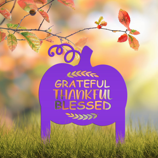 Grateful Thankful Blessed Yard Stake - Autumn Decor-Fall Decor