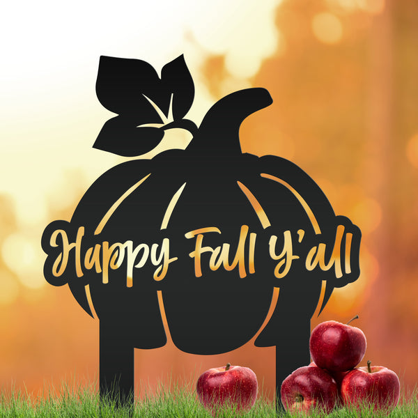 Happy Fall Y'all Pumpkin Outdoor Fall Decor for the Yard - Fall Decor-Metal Yard Stake
