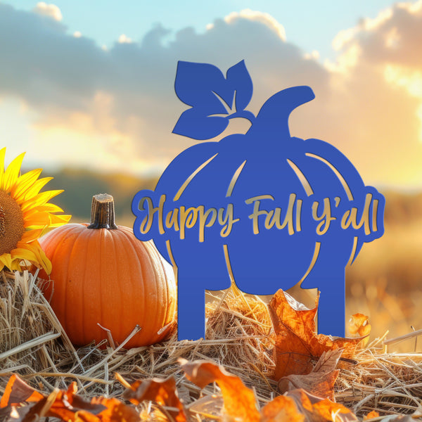 Happy Fall Y'all Pumpkin Outdoor Fall Decor for the Yard - Fall Decor-Metal Yard Stake