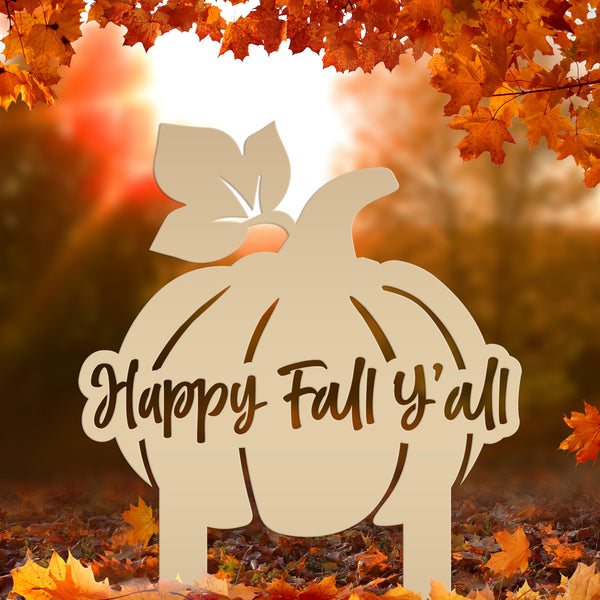 Happy Fall Y'all Pumpkin Outdoor Fall Decor for the Yard - Fall Decor-Metal Yard Stake