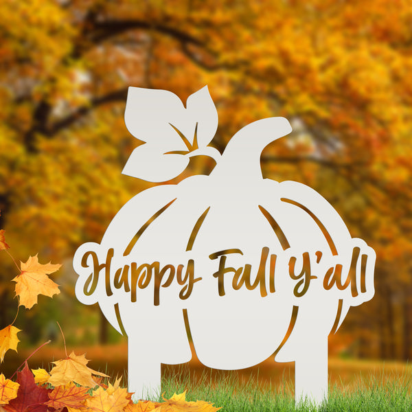 Happy Fall Y'all Pumpkin Outdoor Fall Decor for the Yard - Fall Decor-Metal Yard Stake
