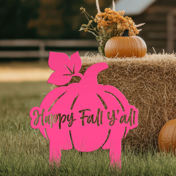 Happy Fall Y'all Pumpkin Outdoor Fall Decor for the Yard - Fall Decor-Metal Yard Stake