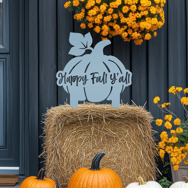 Happy Fall Y'all Pumpkin Outdoor Fall Decor for the Yard - Fall Decor-Metal Yard Stake