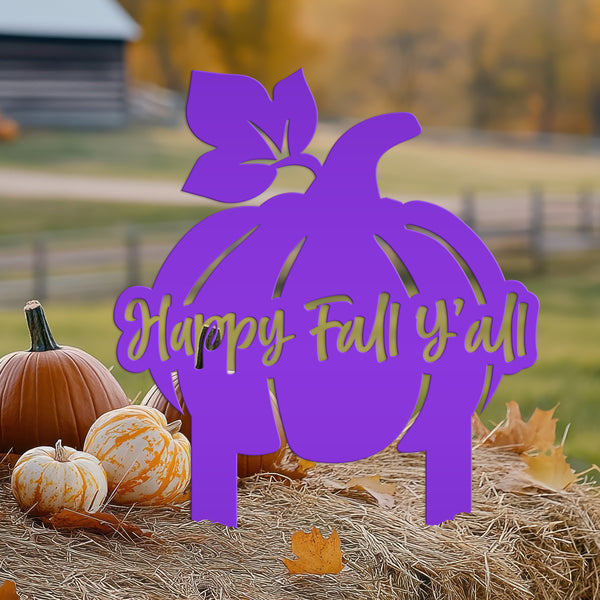 Happy Fall Y'all Pumpkin Outdoor Fall Decor for the Yard - Fall Decor-Metal Yard Stake