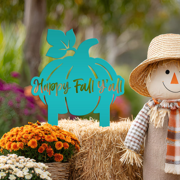 Happy Fall Y'all Pumpkin Outdoor Fall Decor for the Yard - Fall Decor-Metal Yard Stake