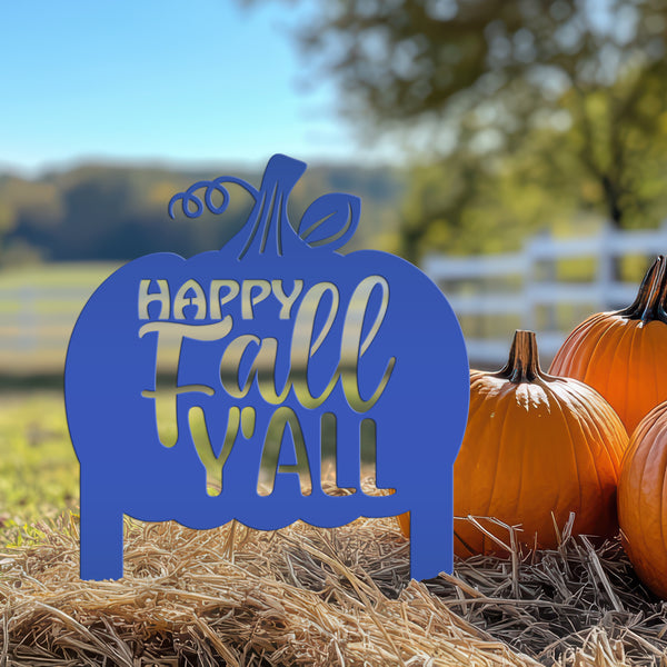 Happy Fall Y'all Pumpkin Metal Yard Stake - Autumn Decor