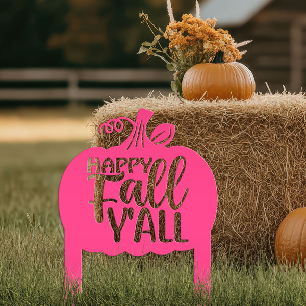 Happy Fall Y'all Pumpkin Metal Yard Stake - Autumn Decor