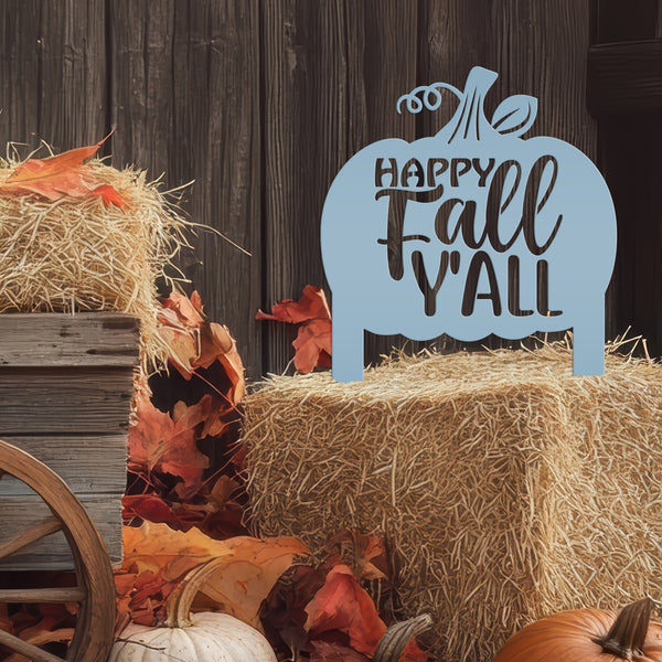 Happy Fall Y'all Pumpkin Metal Yard Stake - Autumn Decor