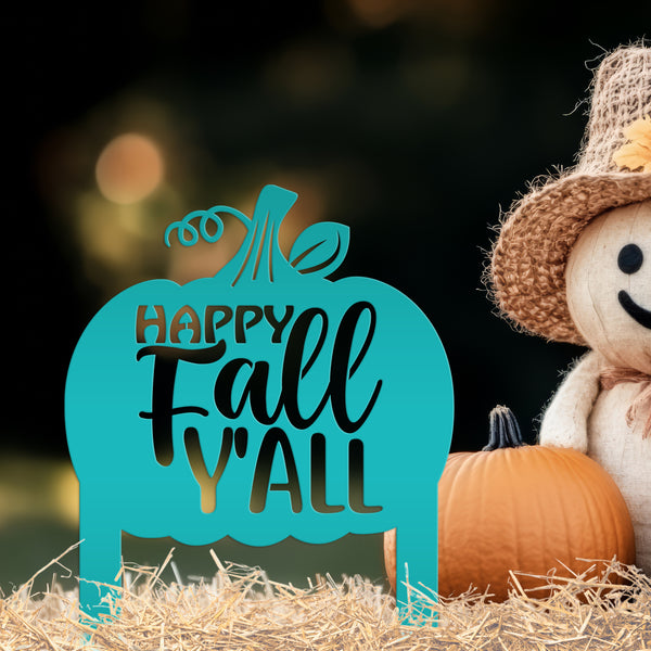 Happy Fall Y'all Pumpkin Metal Yard Stake - Autumn Decor