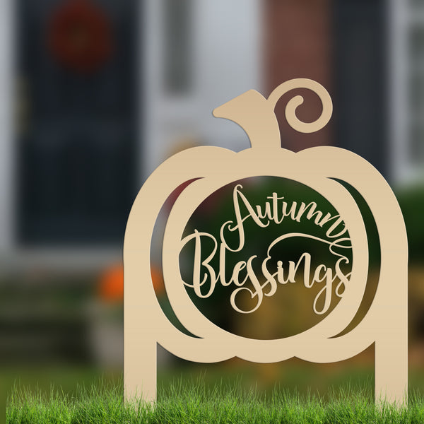 Pumpkin Autumn Blessings Metal Yard Stake -Outdoor Fall Decor