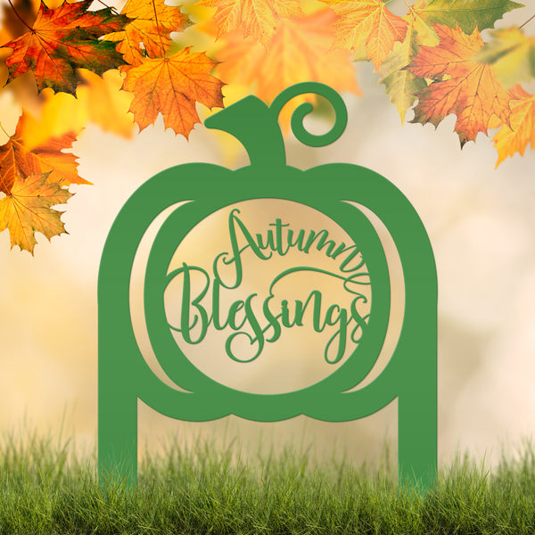 Pumpkin Autumn Blessings Metal Yard Stake -Outdoor Fall Decor