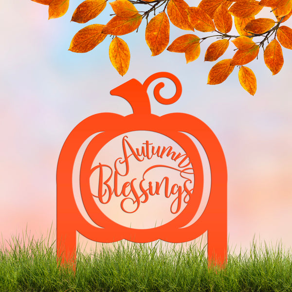 Pumpkin Autumn Blessings Metal Yard Stake -Outdoor Fall Decor