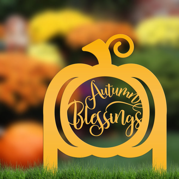 Pumpkin Autumn Blessings Metal Yard Stake -Outdoor Fall Decor
