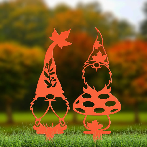 Assorted Autumn/Fall Gnome Metal Garden Yard Stakes-Garden Decor