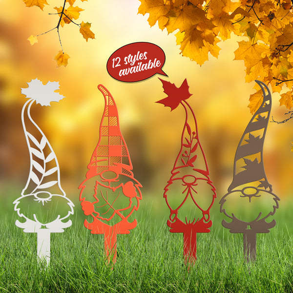 Assorted Autumn/Fall Gnome Metal Garden Yard Stakes-Garden Decor