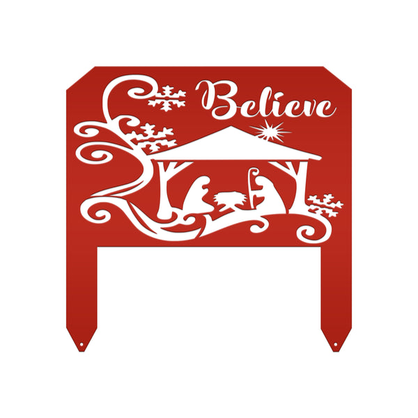 Believe Nativity Scene Outdoor Yard Sign