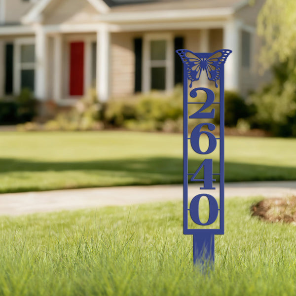 Butterfly Address Metal Yard Stake - House Numbers Address Yard Sign
