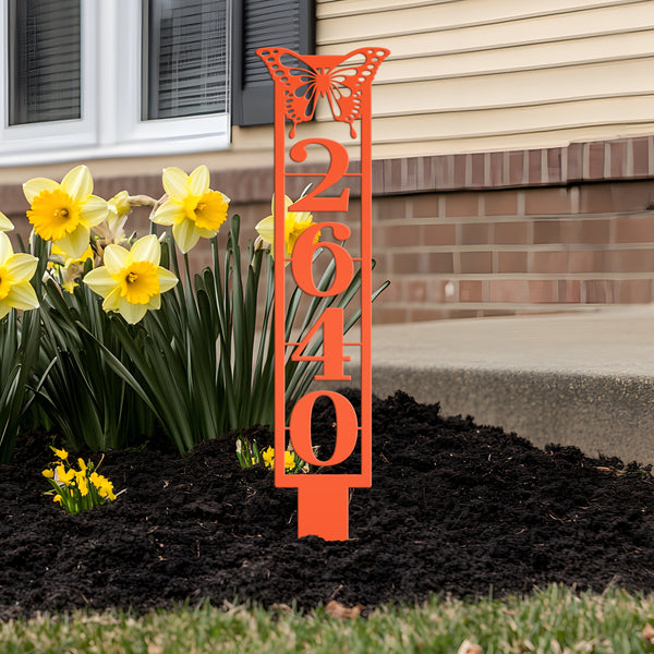 Butterfly Address Metal Yard Stake - House Numbers Address Yard Sign