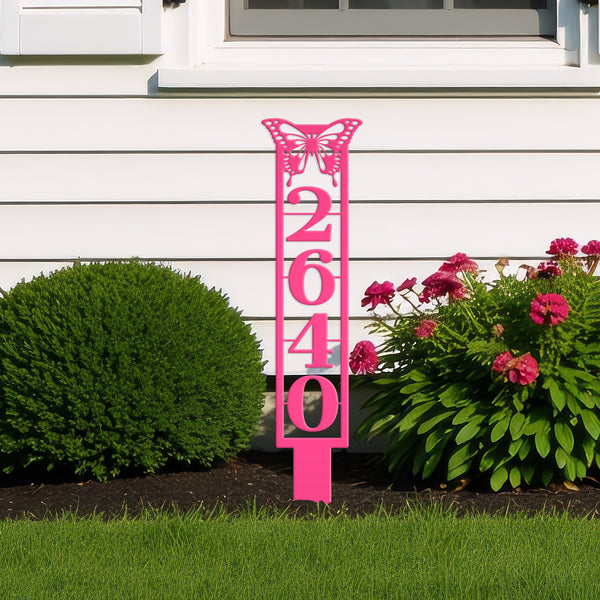 Butterfly Address Metal Yard Stake - House Numbers Address Yard Sign