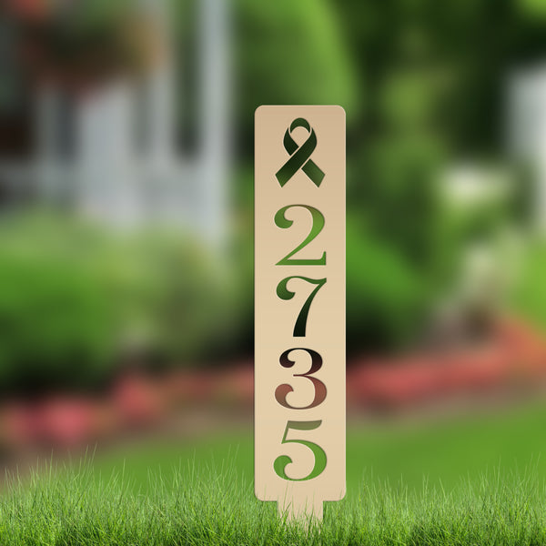 Cancer Ribbon Address Metal Yard Stake - House Numbers-Business Address Number Yard Stake-House Number Yard Stake