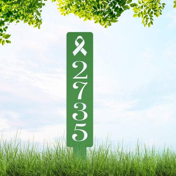 Cancer Ribbon Address Metal Yard Stake - House Numbers-Business Address Number Yard Stake-House Number Yard Stake