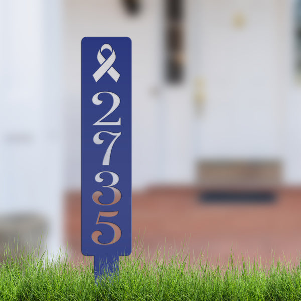 Cancer Ribbon Address Metal Yard Stake - House Numbers-Business Address Number Yard Stake-House Number Yard Stake