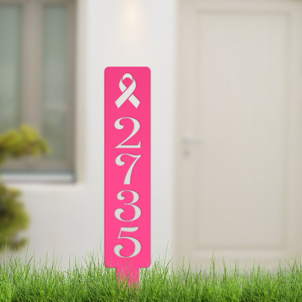 Cancer Ribbon Address Metal Yard Stake - House Numbers-Business Address Number Yard Stake-House Number Yard Stake